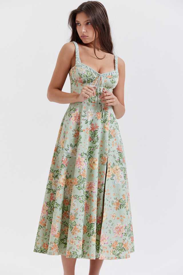 Floral Stretch Midi Dress Women UK – Romantic Spring Sundress, Garden Party & Wedding Guest