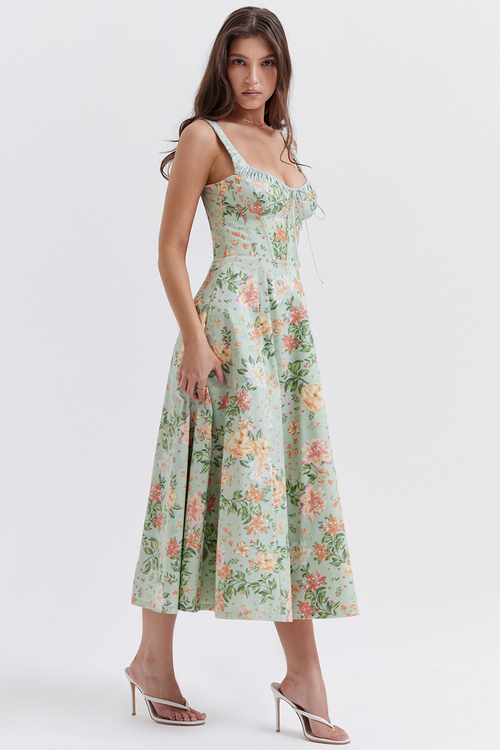 Floral Stretch Midi Dress Women UK – Romantic Spring Sundress, Garden Party & Wedding Guest