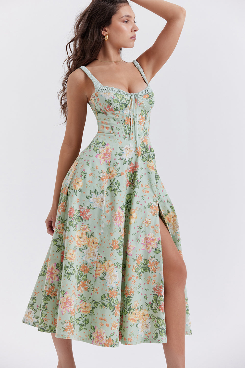 Floral Stretch Midi Dress Women UK – Romantic Spring Sundress, Garden Party & Wedding Guest