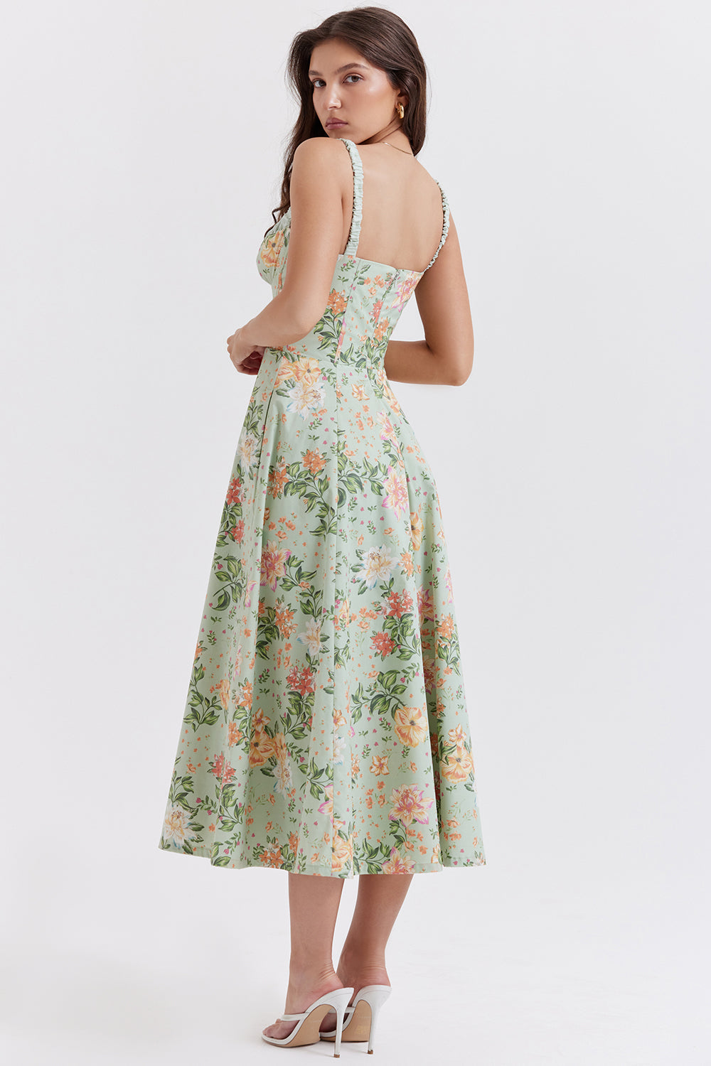 Floral Stretch Midi Dress Women UK – Romantic Spring Sundress, Garden Party & Wedding Guest