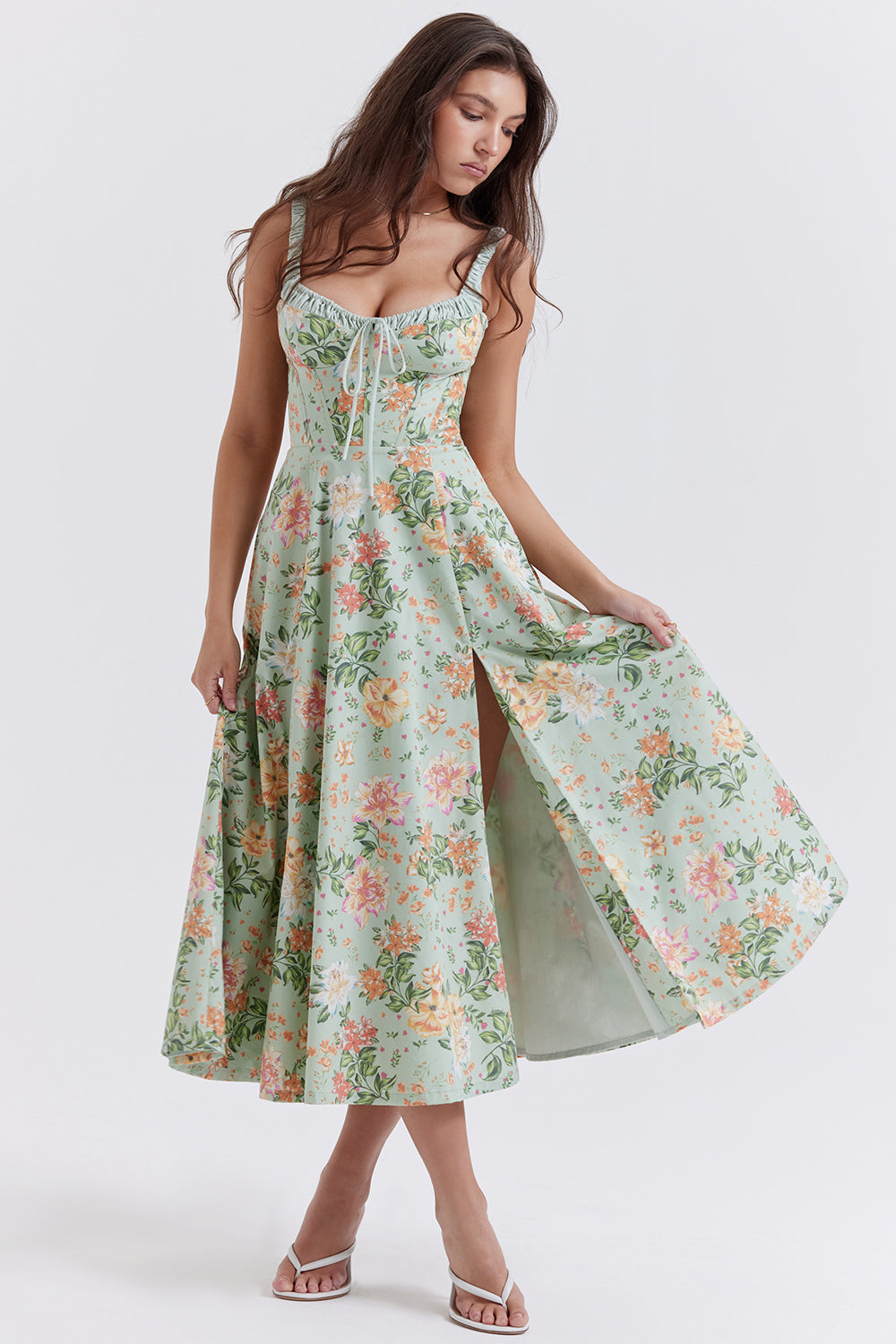 Floral Stretch Midi Dress Women UK – Romantic Spring Sundress, Garden Party & Wedding Guest