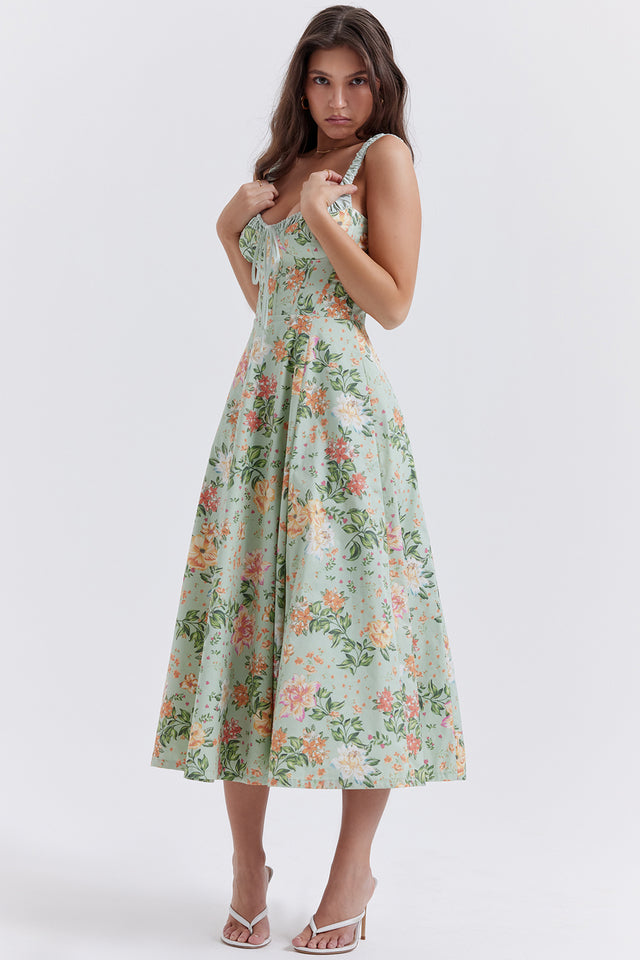 Floral Stretch Midi Dress Women UK – Romantic Spring Sundress, Garden Party & Wedding Guest