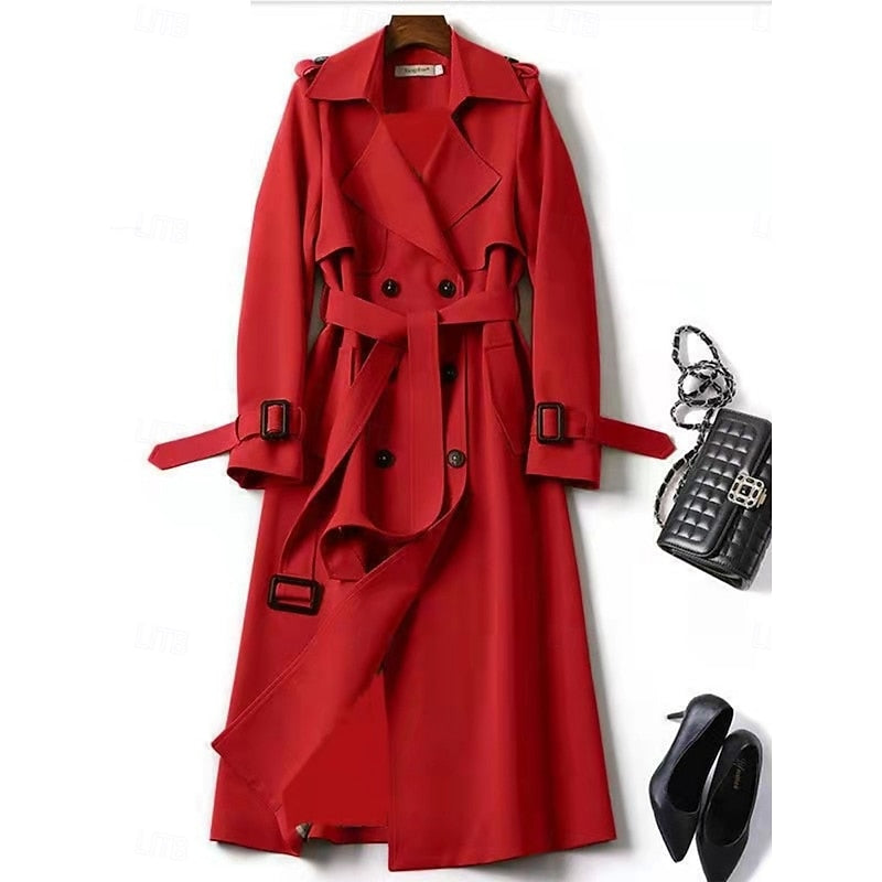 Belted Long Trench Coat | Classic Style | Water-Resistant Fabric | Women's Outerwear