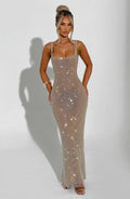 Rhinestone Stretch Net Maxi Dress Women UK – Evening Gown, Formal Occasion