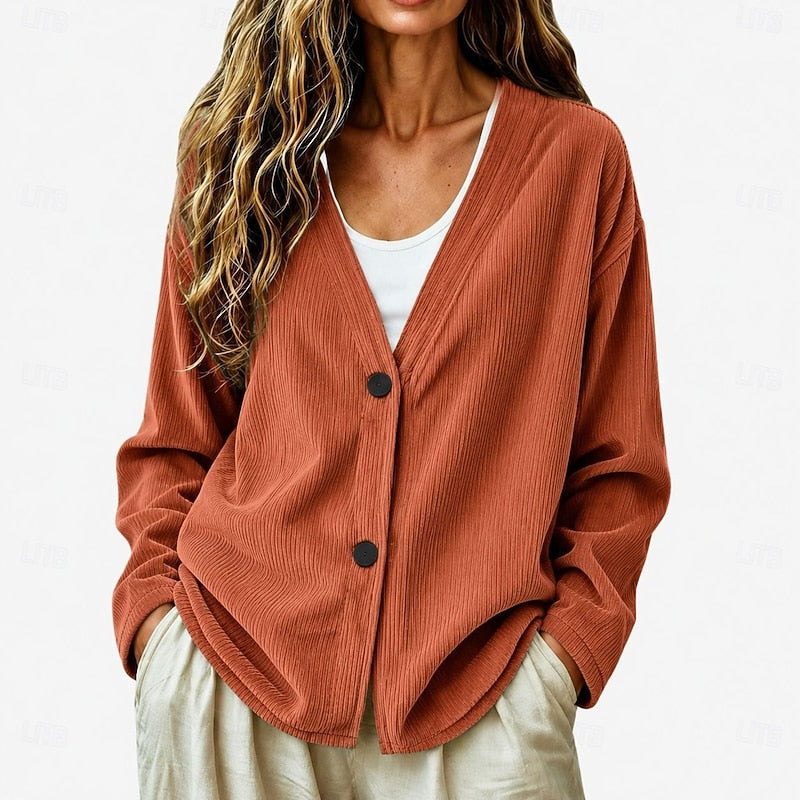 Relaxed V-Neck Button Cardigan in Soft Knit for Casual Wear