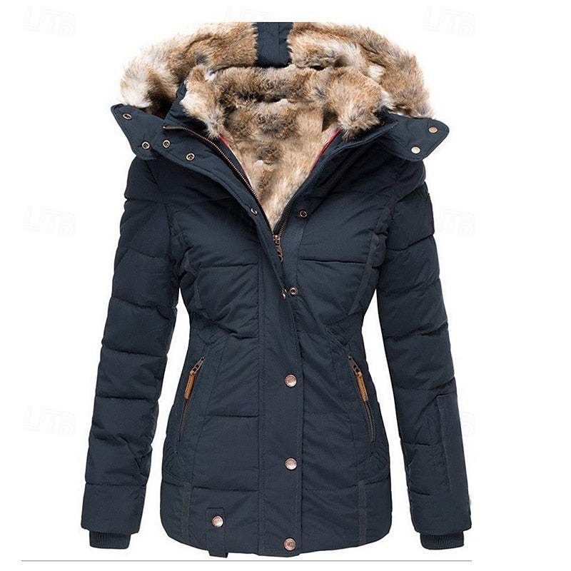 Fur-Trimmed Hooded Winter Jacket for Women - Stylish & Warm Outerwear