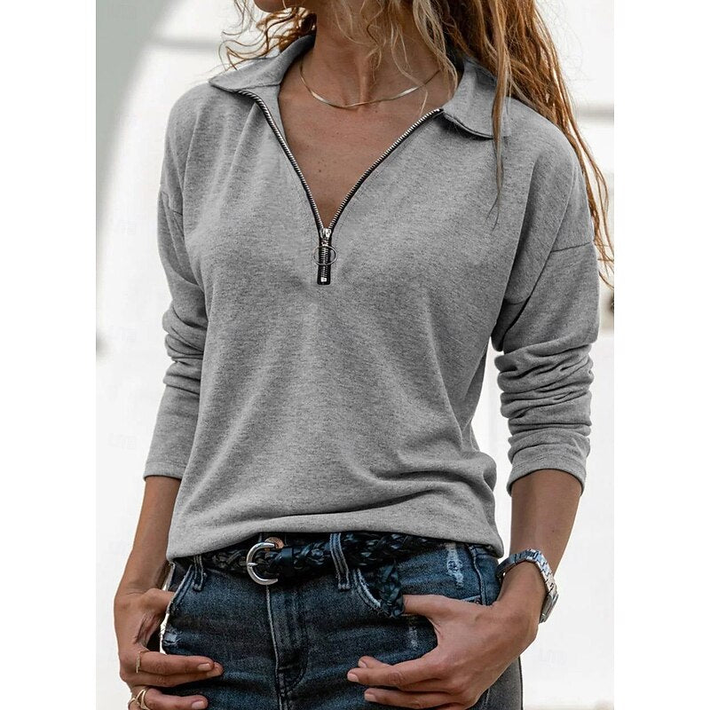 Relaxed Quarter-Zip Top in Soft Cotton Blend for Casual Wear
