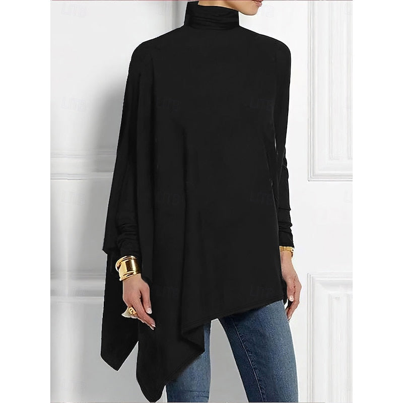 Asymmetrical Turtleneck Top | Draped Design | Casual Wear | Women's Apparel