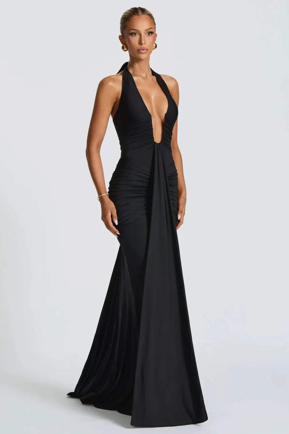Jersey Plunging U-Wire Halter Maxi Dress Women UK – Evening Gown, Formal Occasion