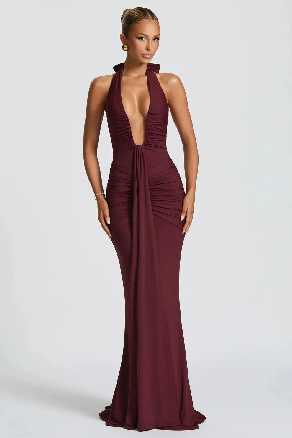 Jersey Plunging U-Wire Halter Maxi Dress Women UK – Evening Gown, Formal Occasion