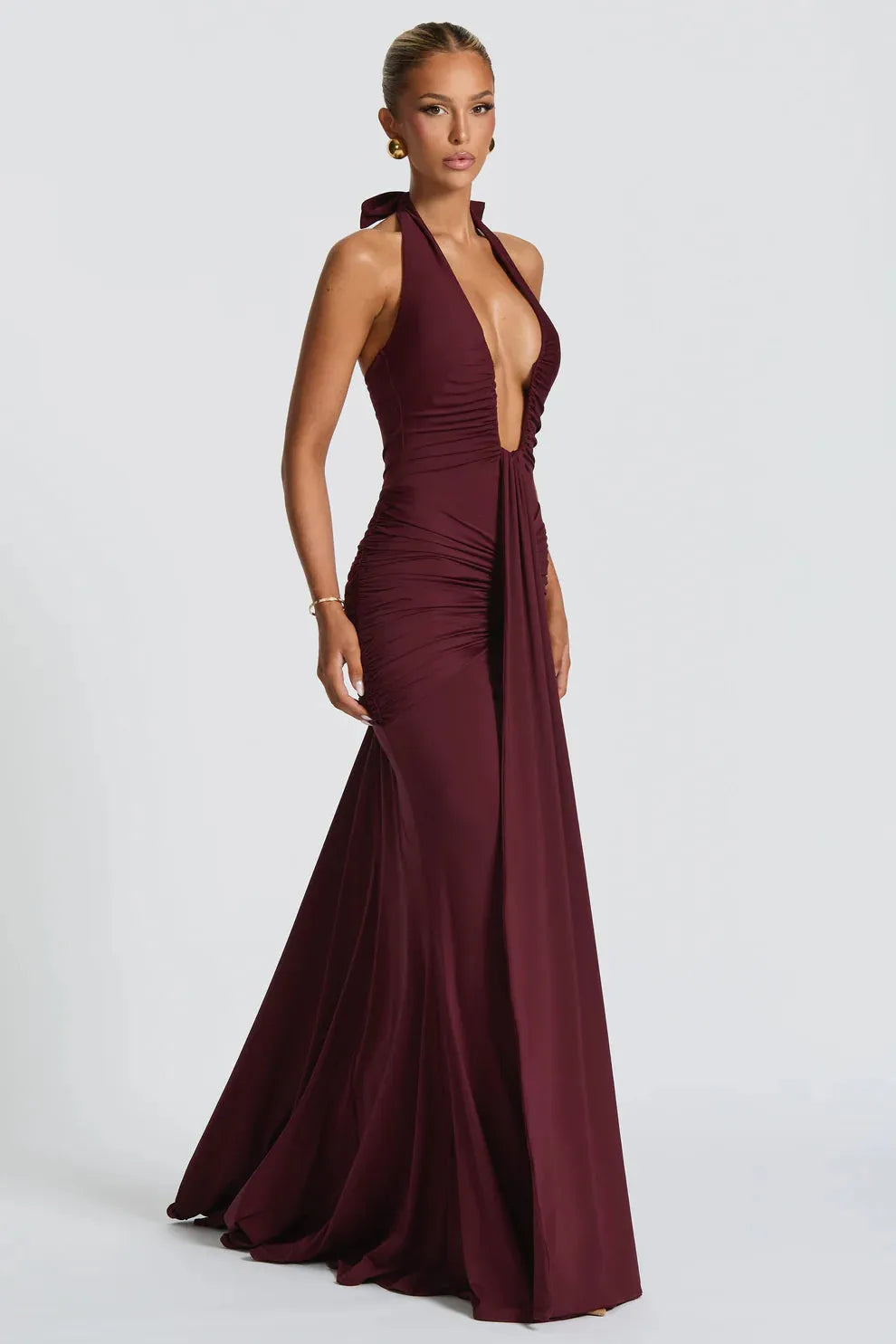 Jersey Plunging U-Wire Halter Maxi Dress Women UK – Evening Gown, Formal Occasion