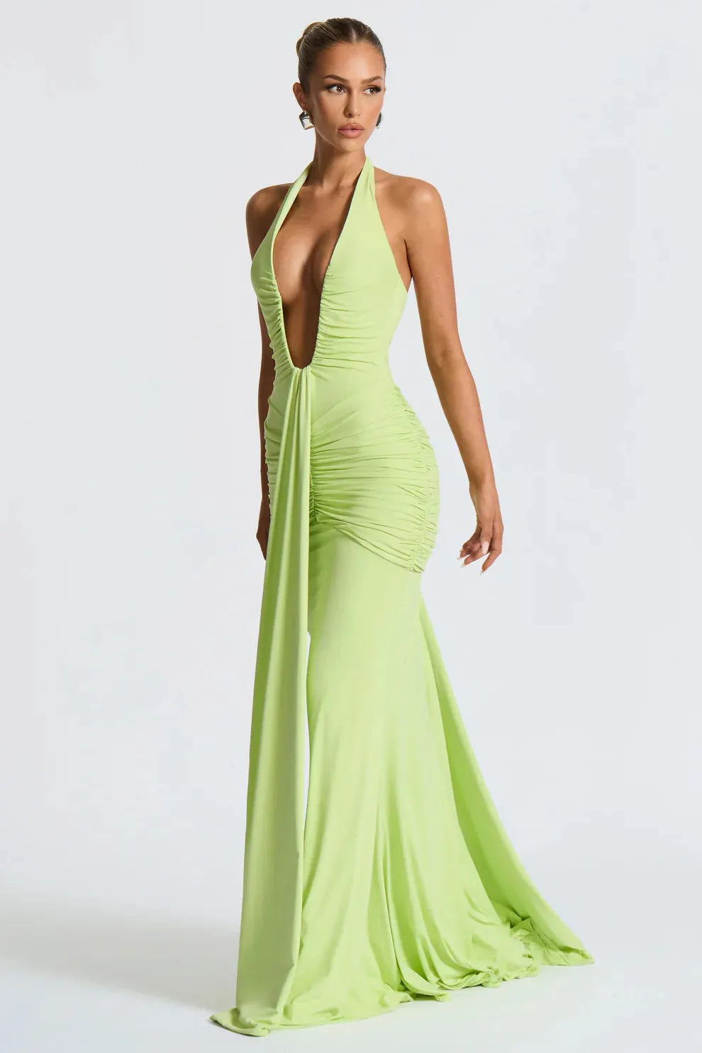 Jersey Plunging U-Wire Halter Maxi Dress Women UK – Evening Gown, Formal Occasion