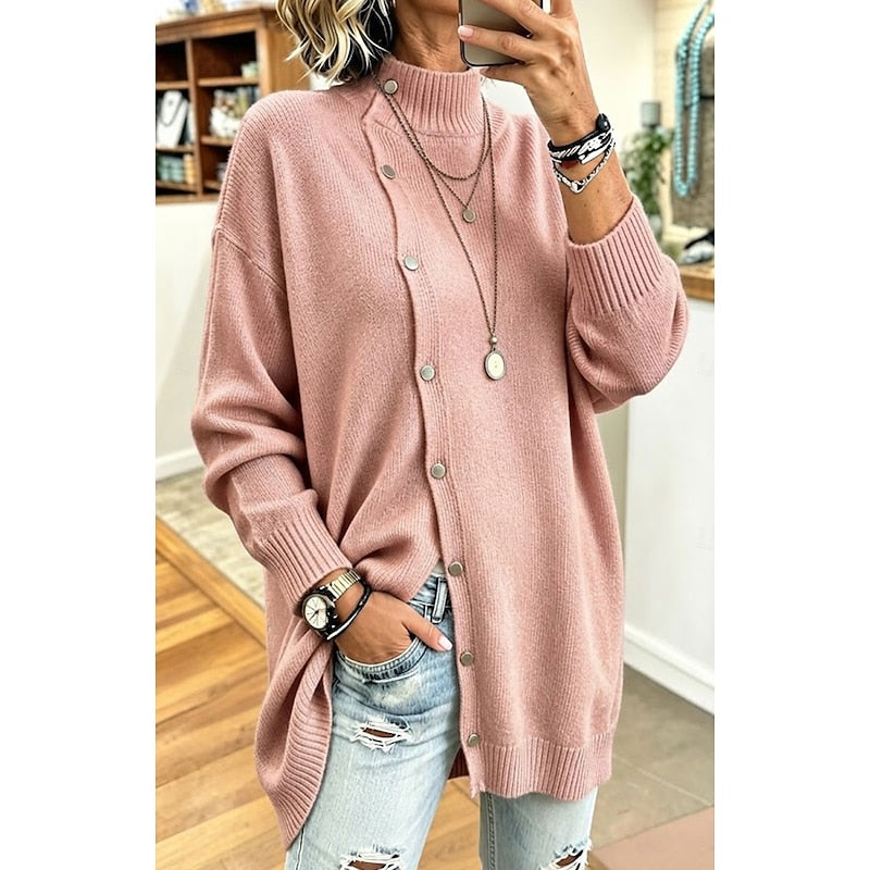 Longline Button-Front Cardigan for Women - Cozy Knit Cardigan for Layering