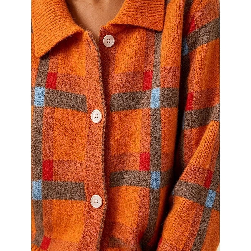 Plaid Button Cardigan for Women | Classic Knit Style | Versatile Layering Piece