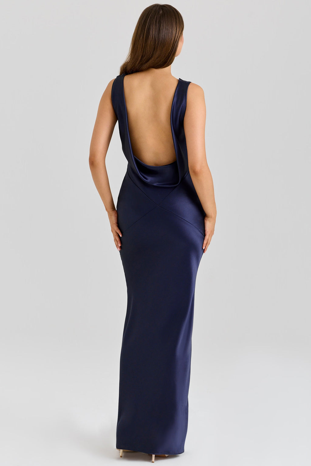 Deep Sapphire Satin Cowl Neck Maxi Dress for Formal Events and Special Occasions