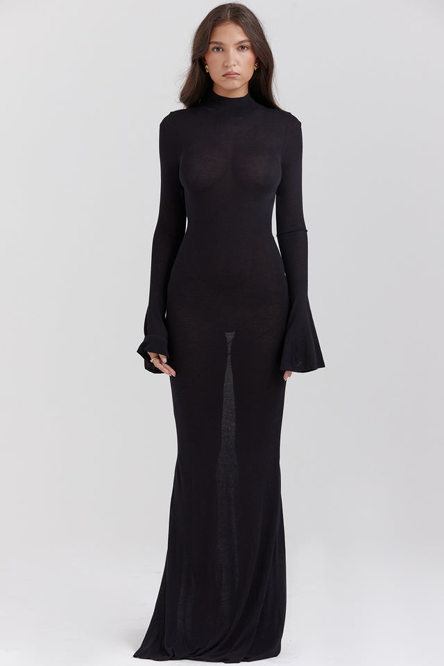 Black Knit Backless Maxi Dress Women UK – Evening Wear, Cocktail Event