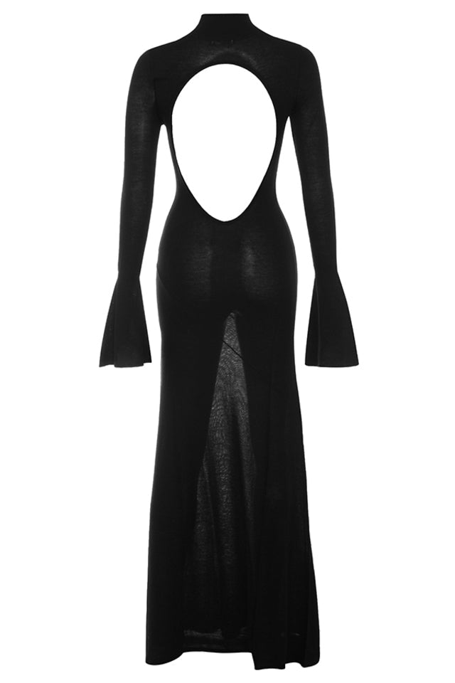 Black Knit Backless Maxi Dress Women UK – Evening Wear, Cocktail Event