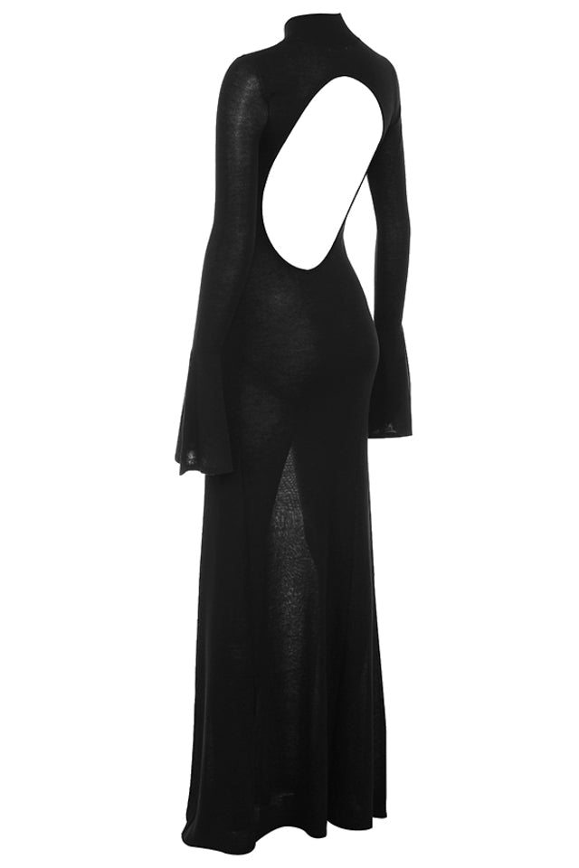 Black Knit Backless Maxi Dress Women UK – Evening Wear, Cocktail Event