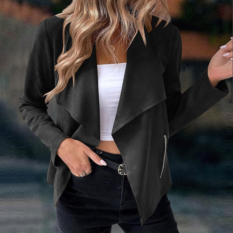 Draped Open-Front Jacket in Lightweight Fabric for Layering and Everyday Wear