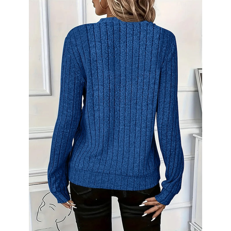 Ribbed Zip-Neck Top in Soft Fabric for Casual Wear and Layering