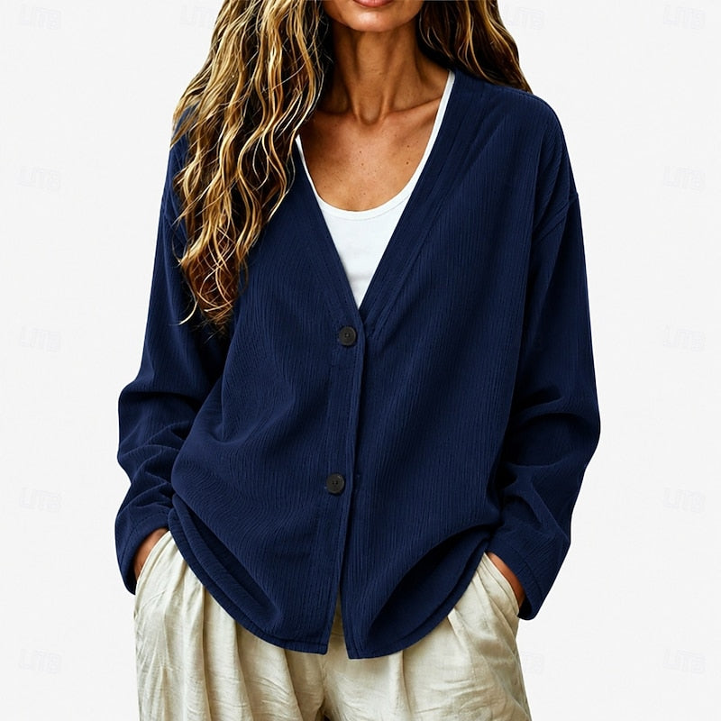 Relaxed V-Neck Button Cardigan in Soft Knit for Casual Wear