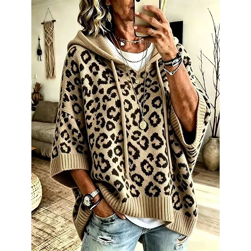 Animal Print Hooded Sweater for Women | Cozy Casual Style