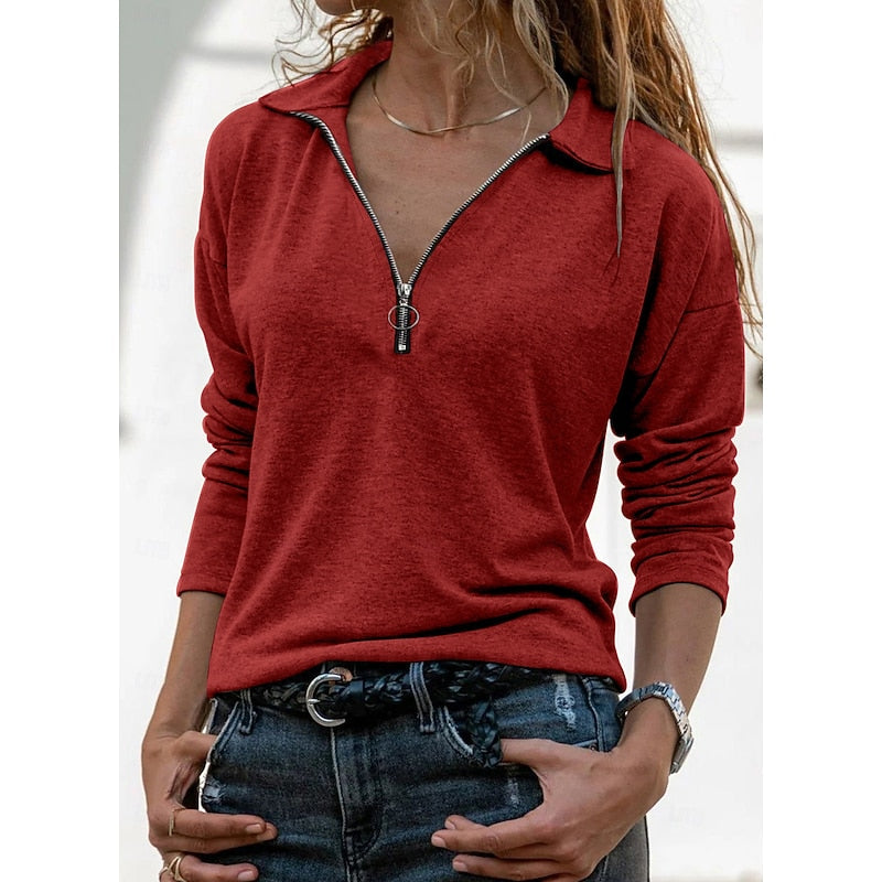 Relaxed Quarter-Zip Top in Soft Cotton Blend for Casual Wear