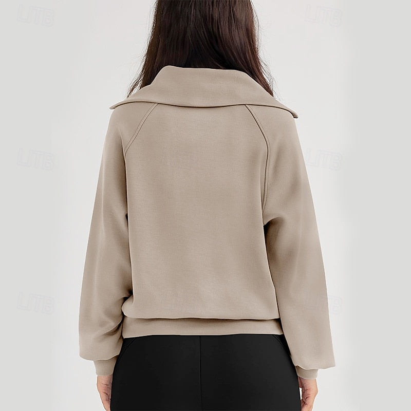 Quarter-Zip Lapel Sweatshirt for Women - Soft Cotton Blend Casual Layer