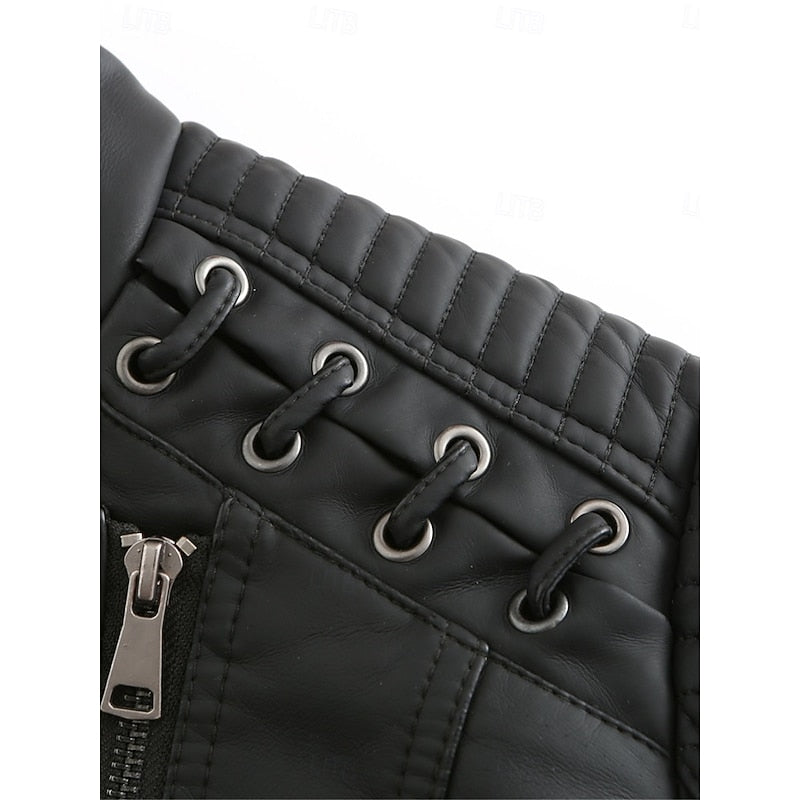 Sleek Faux Leather Biker Jacket for Women - Stylish Casual Outerwear