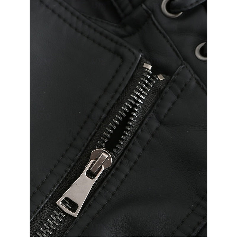 Sleek Faux Leather Biker Jacket for Women - Stylish Casual Outerwear