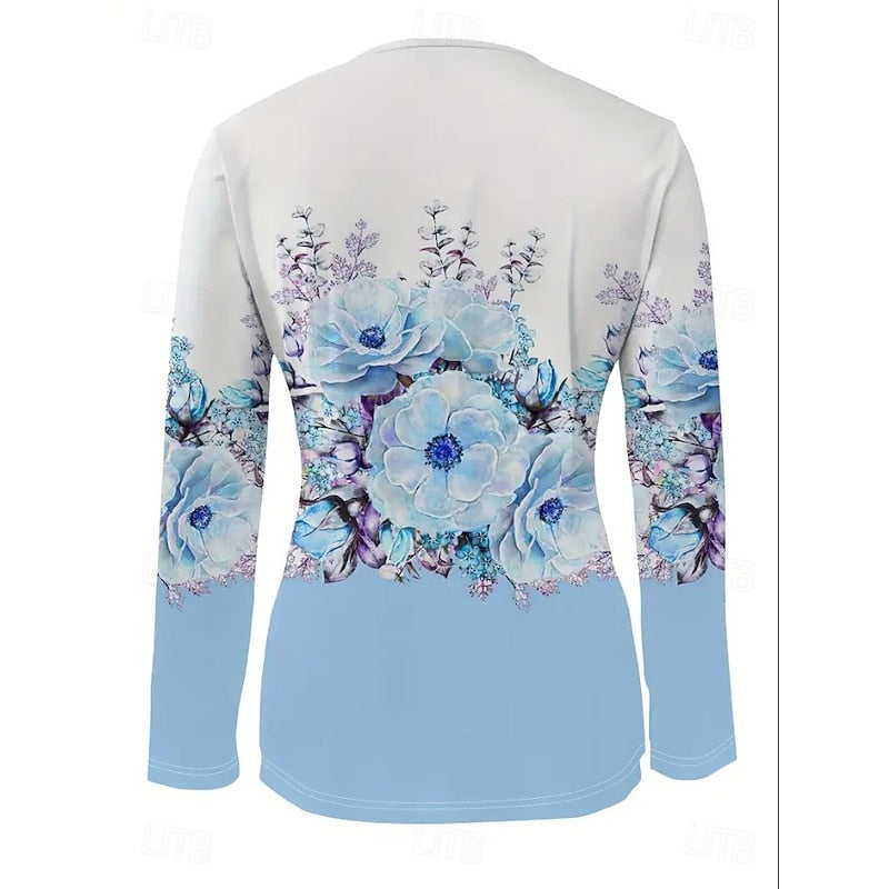Floral Quarter-Zip Long Sleeve Top - Women's Casual Wear