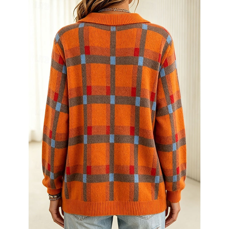 Plaid Button Cardigan for Women | Classic Knit Style | Versatile Layering Piece
