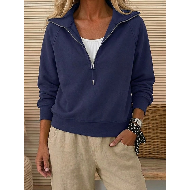 Quarter-Zip Lapel Sweatshirt for Women - Soft Cotton Blend Casual Layer