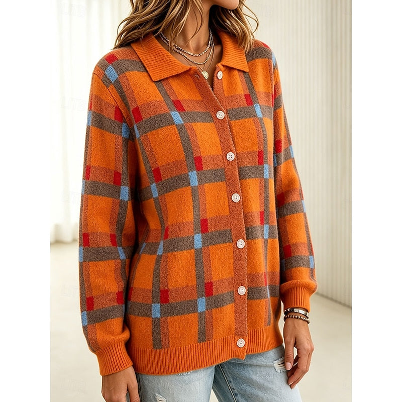 Plaid Button Cardigan for Women | Classic Knit Style | Versatile Layering Piece