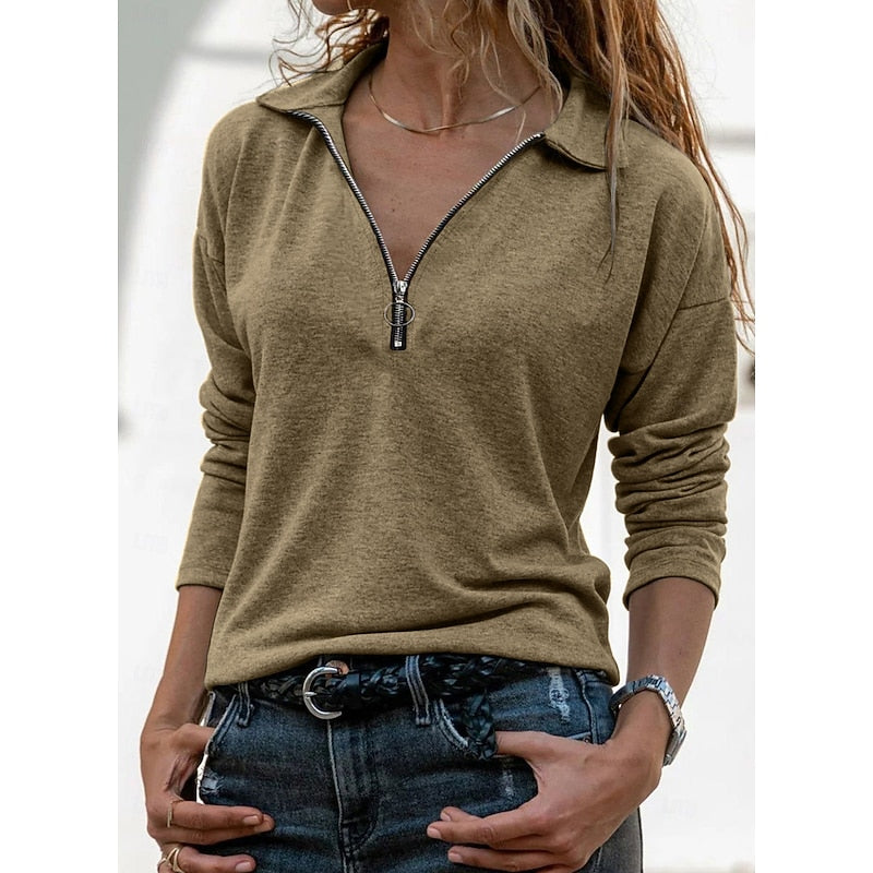 Relaxed Quarter-Zip Top in Soft Cotton Blend for Casual Wear