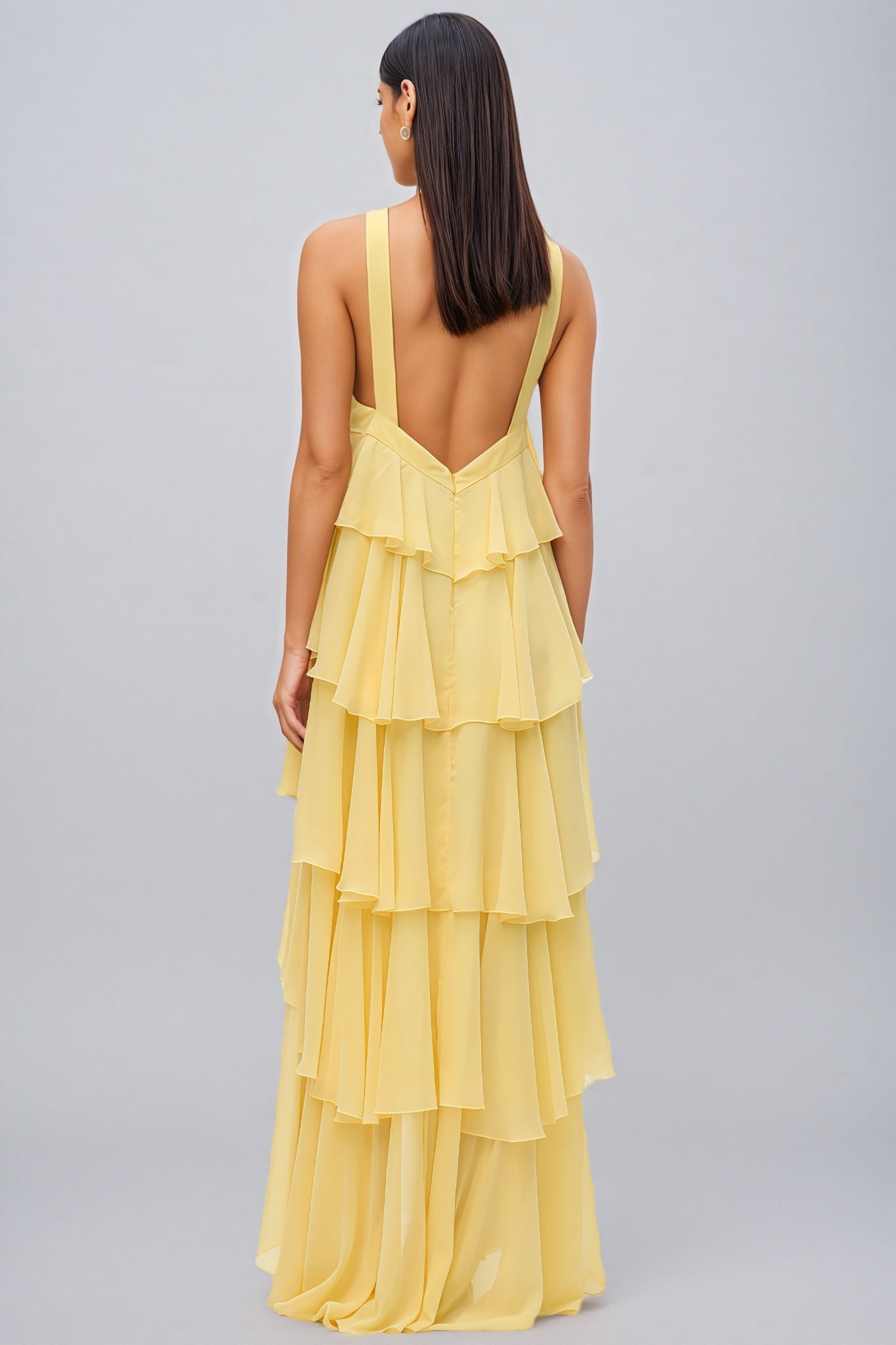 Butter-Yellow Chiffon Maxi Dress Women UK – Floral Rosette Garden Party Cocktail