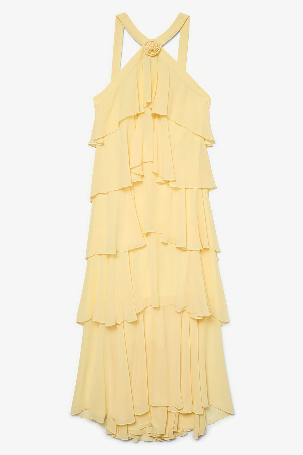 Butter-Yellow Chiffon Maxi Dress Women UK – Floral Rosette Garden Party Cocktail
