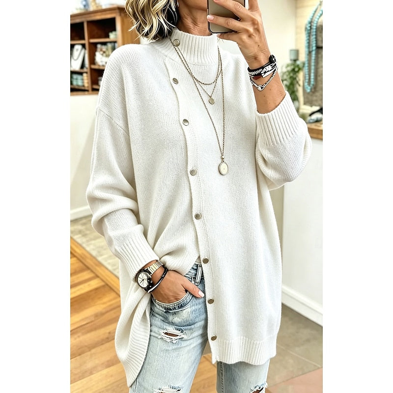 Longline Button-Front Cardigan for Women - Cozy Knit Cardigan for Layering