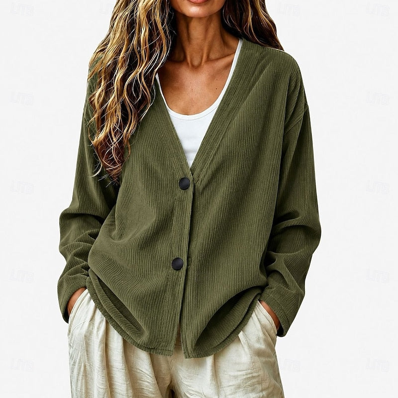 Relaxed V-Neck Button Cardigan in Soft Knit for Casual Wear