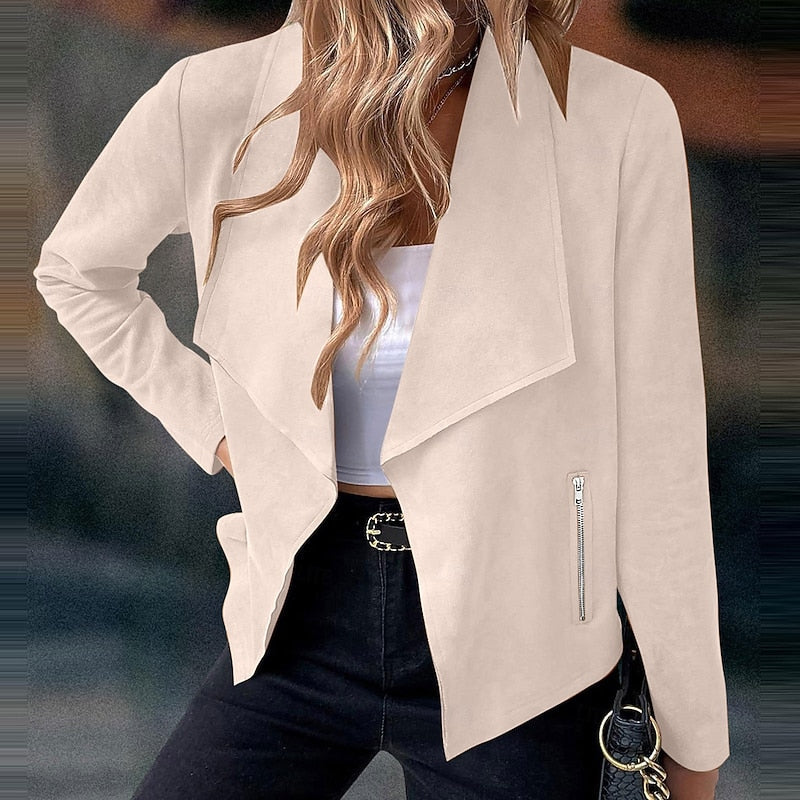Draped Open-Front Jacket in Lightweight Fabric for Layering and Everyday Wear