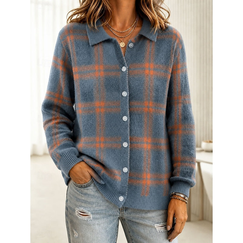 Plaid Button Cardigan for Women | Classic Knit Style | Versatile Layering Piece