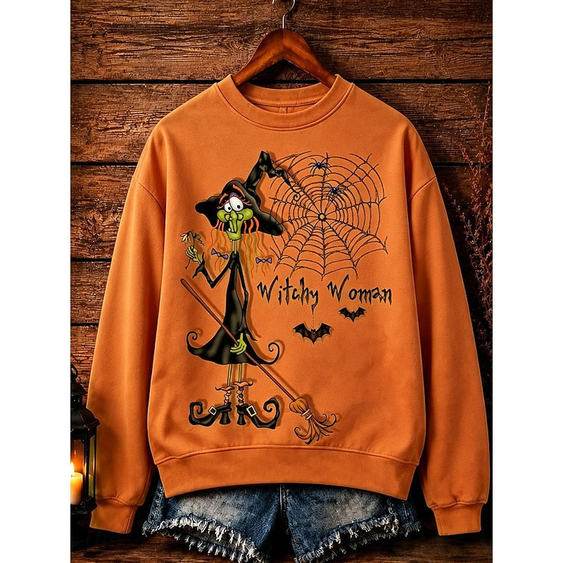 Halloween Crew-Neck Sweatshirt for Women | Playful Design | Cozy Cotton Blend