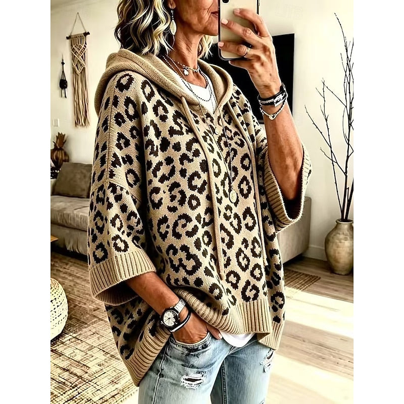 Animal Print Hooded Sweater for Women | Cozy Casual Style