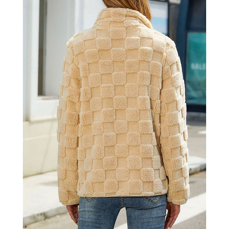 Textured Stand-Collar Zip Coat for Women - Stylish Outerwear for Casual Wear