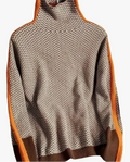 Women's Herringbone Turtleneck Jumper with Striped Sleeves for Casual Wear