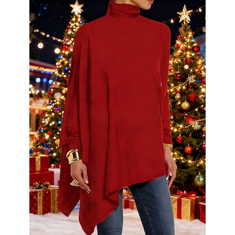 Asymmetrical Turtleneck Top | Draped Design | Casual Wear | Women's Apparel