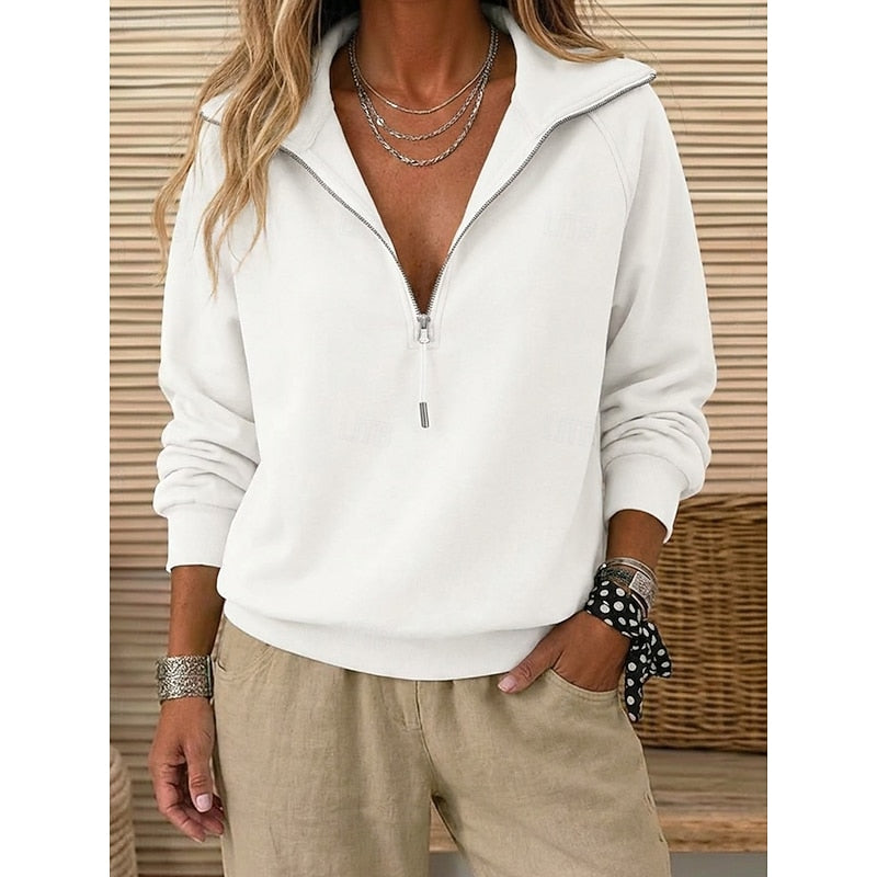 Quarter-Zip Lapel Sweatshirt for Women - Soft Cotton Blend Casual Layer