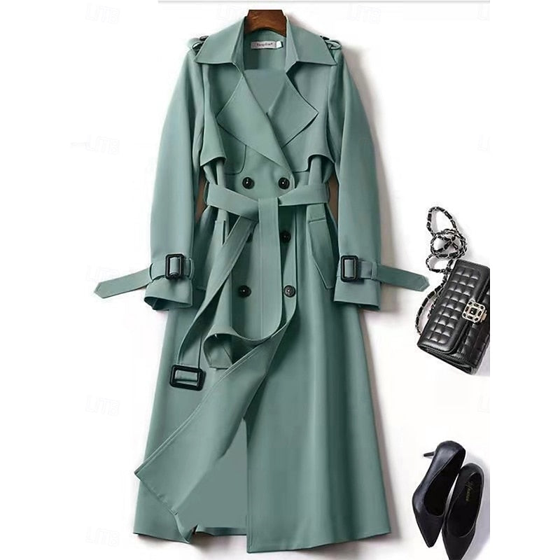 Belted Long Trench Coat | Classic Style | Water-Resistant Fabric | Women's Outerwear
