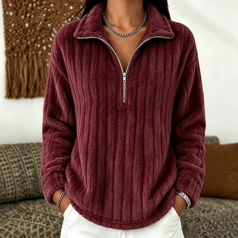 Cozy Textured Quarter-Zip Pullover for Women - Casual Layering Top