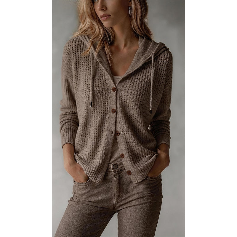 Hooded Button-Front Cardigan | Soft Knit | Casual Layering Piece for Women